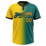 Custom Teal Yellow Black Gradient Softball Jersey with Personalized Name and Number - Unisex Two-Button Fashion Team Wear