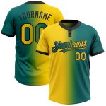 Custom Teal Yellow Black Gradient Softball Jersey with Personalized Name and Number - Unisex Two-Button Fashion Team Wear