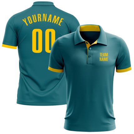 Custom Name Number Teal Yellow Performance Golf Polo Shirt - Personalized Team Apparel Personalized Teal Yellow Performance
