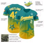 Custom Name & Number Teal Yellow White 3D Gradient Twinkle Star Baseball Jersey - Personalized Team Jersey Personalized Teal