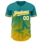 Custom Name & Number Teal Yellow White 3D Gradient Twinkle Star Baseball Jersey - Personalized Team Jersey Personalized Teal