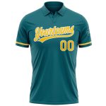 Custom Team Golf Polo Shirt with Personalized Name & Number - Teal Yellow White Performance Vapor Personalized Teal Yellow-White