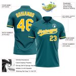 Custom Team Golf Polo Shirt with Personalized Name & Number - Teal Yellow White Performance Vapor Personalized Teal Yellow-White