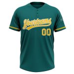 Custom Personalized Unisex Softball Jersey with Name & Number - Teal Yellow White Two-Button Design Personalized Teal Yellow-White