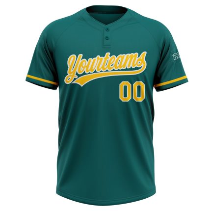 Custom Personalized Unisex Softball Jersey with Name & Number - Teal Yellow White Two-Button Design Personalized Teal Yellow-White