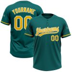 Custom Personalized Unisex Softball Jersey with Name & Number - Teal Yellow White Two-Button Design Personalized Teal Yellow-White