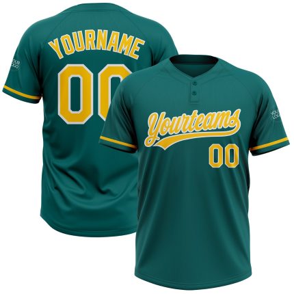 Custom Personalized Unisex Softball Jersey with Name & Number - Teal Yellow White Two-Button Design Personalized Teal Yellow-White