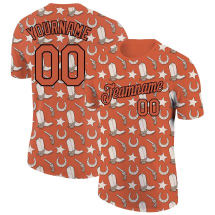 Custom Texas Cowboy Performance T-Shirt - 3D Orange & Black Team Design with Name and Number Personalized Texas Orange Black