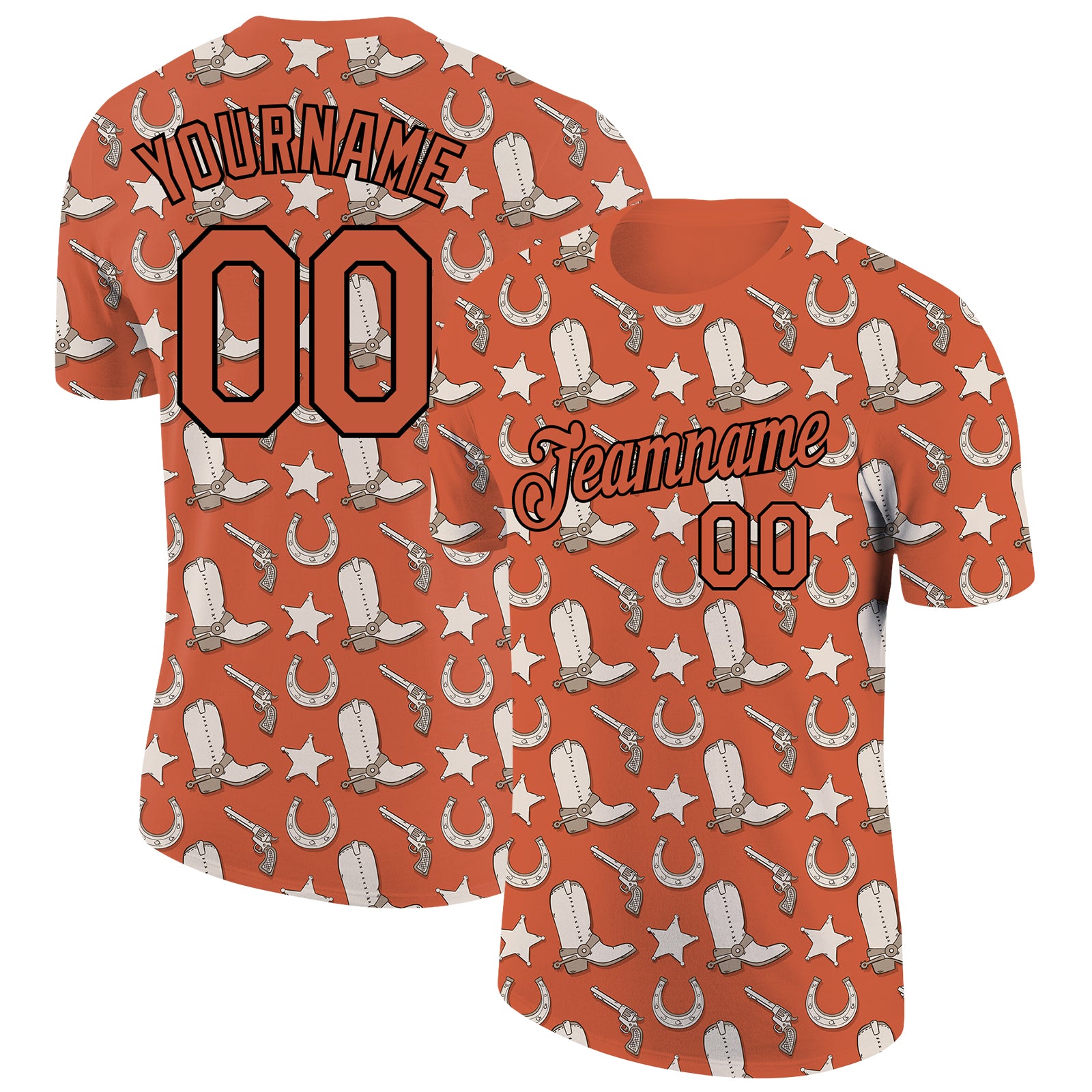 Custom Texas Cowboy Performance T-Shirt - 3D Orange & Black Team Design with Name and Number Personalized Texas Orange Black