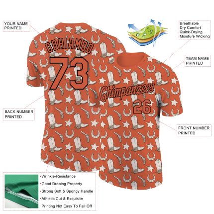 Custom Texas Cowboy Performance T-Shirt - 3D Orange & Black Team Design with Name and Number Personalized Texas Orange Black