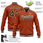 Custom Name Number Personalized Texas Orange Black Cream Bomber Varsity Letterman Jacket Personalized Texas Orange Black-Cream