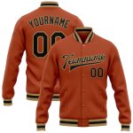 Custom Name Number Texas Orange Black Old Gold Bomber Varsity Letterman Jacket - Personalized Team Apparel Personalized Texas