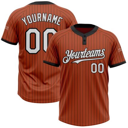 Custom Team Softball Jersey - Personalized Orange Black Pinstripe White Unisex Two-Button with Name and Number Personalized
