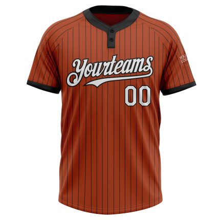 Custom Team Softball Jersey - Personalized Orange Black Pinstripe White Unisex Two-Button with Name and Number Personalized