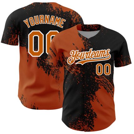 Custom Texas Orange Black-White 3D Abstract Brush Stroke Baseball Jersey with Personalized Name and Number Personalized Texas