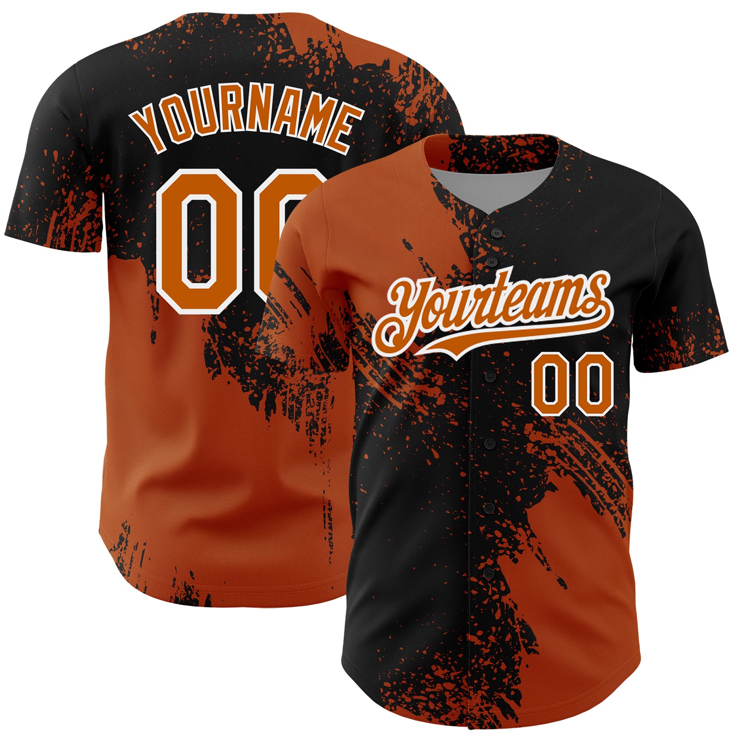 Custom Texas Orange Black-White 3D Abstract Brush Stroke Baseball Jersey with Personalized Name and Number Personalized Texas