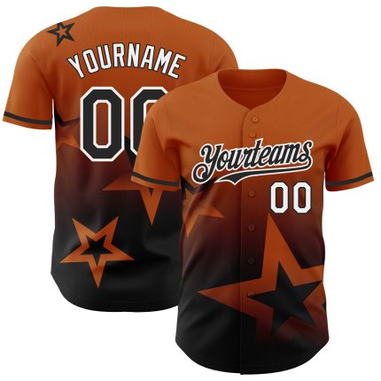 Custom Texas Orange and Black 3D Twinkle Star Baseball Jersey with Personalized Name and Number Personalized Texas Orange