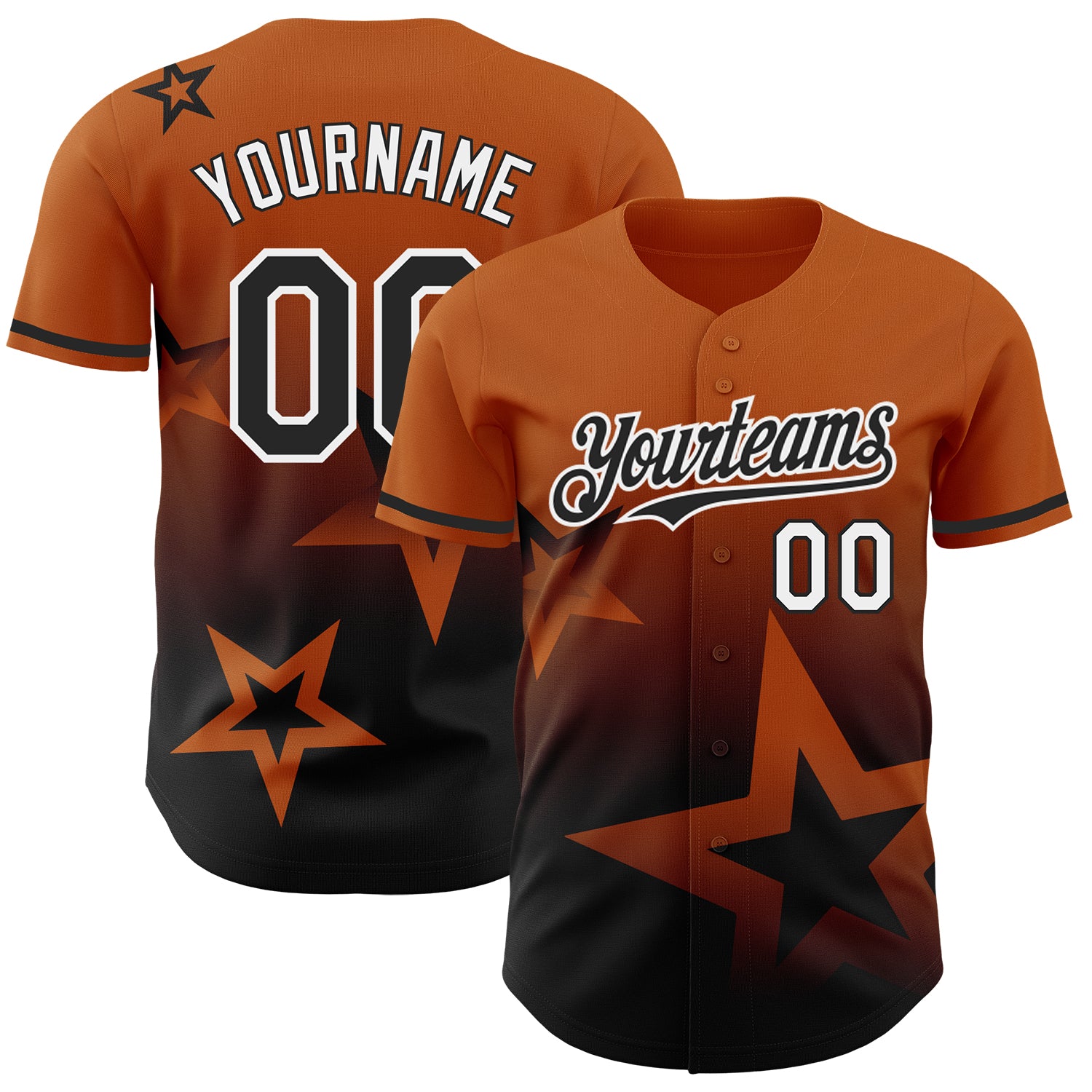 Custom Texas Orange and Black 3D Twinkle Star Baseball Jersey with Personalized Name and Number Personalized Texas Orange