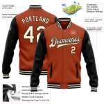 Personalized Texas Orange Cream Black Varsity Letterman Jacket with Custom Name and Number - Full-Snap Bomber Style Personalized