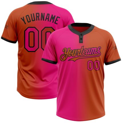 Custom Name Number Softball Jersey - Personalized Unisex Gradient Texas Orange Hot Pink Black Two-Button Design Personalized