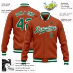 Custom Name and Number Varsity Letterman Jacket - Personalized Texas Orange Green White Bomber Full-Snap Personalized Texas
