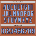 Custom Team Name Number Bomber Jacket Personalized Texas Orange Light Blue Navy Full-Snap Varsity Letterman Jacket Personalized