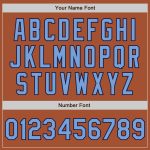 Custom Two Tone Texas Orange Light Blue-Navy Bomber Varsity Jacket with Name and Number - Full-Snap Letterman Style Personalized