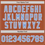 Custom Texas Orange Light Blue White Varsity Bomber Jacket with Name and Number - Personalized Full-Snap Letterman Jacket