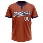 Custom Name and Number Unisex Softball Jersey in Texas Orange Navy Pinstripe - Two-Button Design Personalized Texas Orange