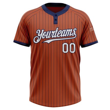 Custom Name and Number Unisex Softball Jersey in Texas Orange Navy Pinstripe - Two-Button Design Personalized Texas Orange