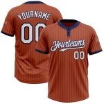 Custom Name and Number Unisex Softball Jersey in Texas Orange Navy Pinstripe - Two-Button Design Personalized Texas Orange