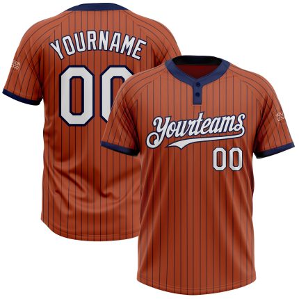 Custom Name and Number Unisex Softball Jersey in Texas Orange Navy Pinstripe - Two-Button Design Personalized Texas Orange