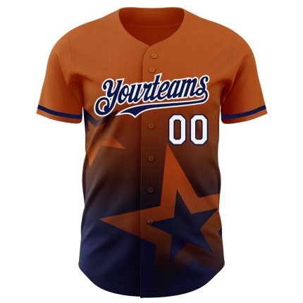 Personalized Texas Baseball Jersey with Custom Name and Number - Orange Navy White 3D Pattern Twinkle Star Design Personalized