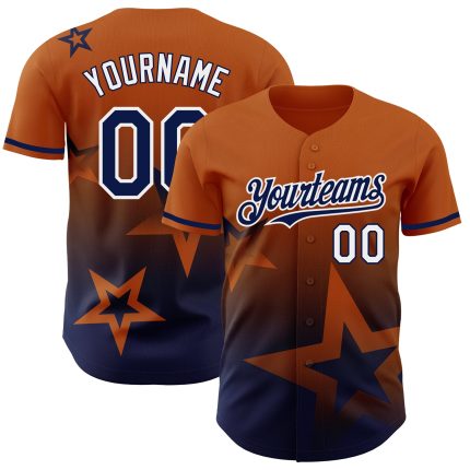 Personalized Texas Baseball Jersey with Custom Name and Number - Orange Navy White 3D Pattern Twinkle Star Design Personalized