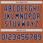 Custom Team Name and Number Two Tone Bomber Varsity Letterman Jacket - Personalized Texas Orange Navy White Full-Snap Personalized