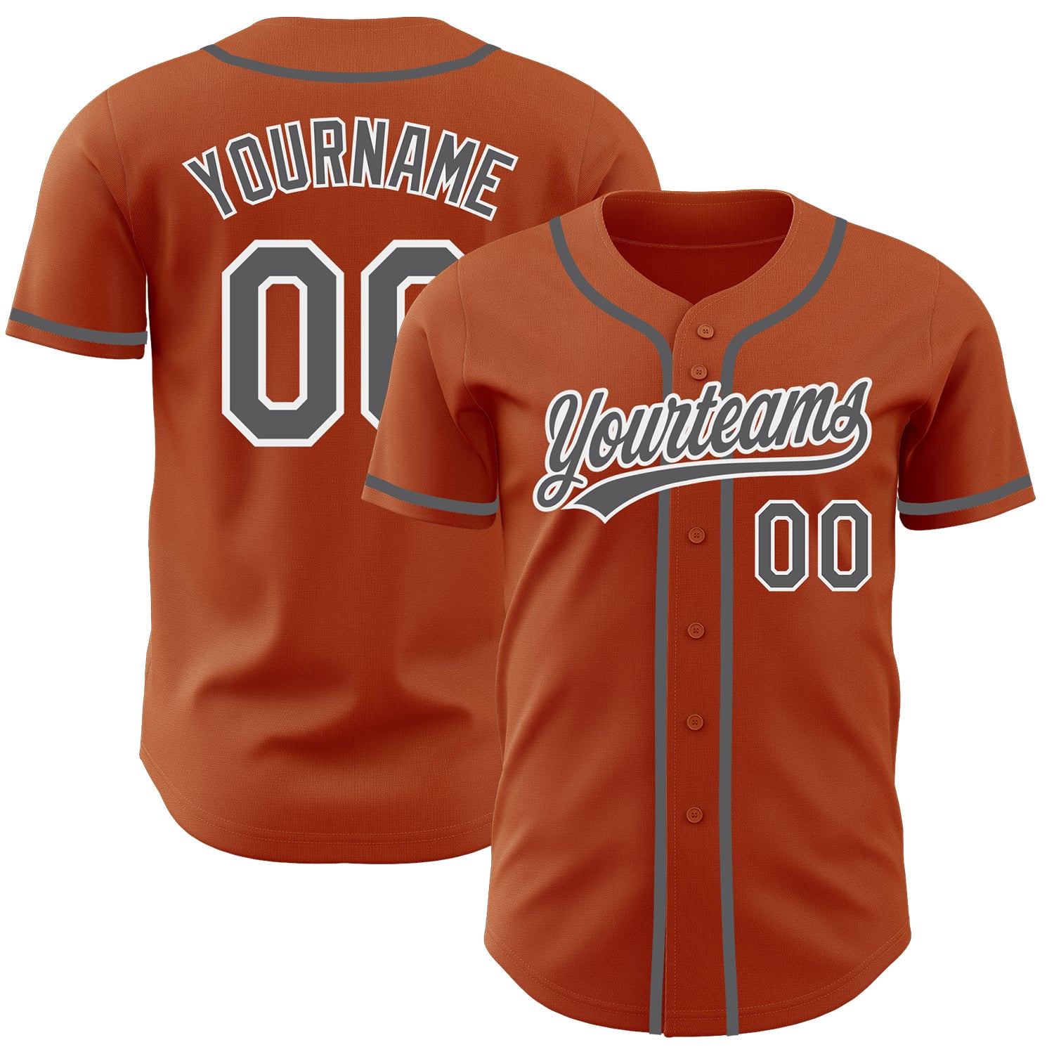 Custom Name and Number Texas Orange Baseball Jersey - Authentic Gray-White Steel Team Jersey Personalized Texas Orange Steel