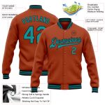 Customizable Texas Varsity Jacket with Orange Teal-Black Bomber Design & Personalized Name/Number - Full-Snap Letterman Jacket
