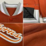 Custom Texas Orange Varsity Letterman Jacket with Personalized Name and Number - Gray-White Bomber Style Personalized Texas