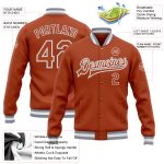 Custom Texas Orange Varsity Letterman Jacket with Personalized Name and Number - Gray-White Bomber Style Personalized Texas