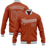 Custom Texas Orange Varsity Letterman Jacket with Personalized Name and Number - Gray-White Bomber Style Personalized Texas