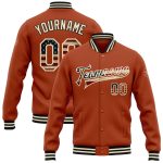 Personalized Vintage USA Texas Orange Bomber Jacket with Custom Name & Number - Cream-Black Varsity Full-Snap Letterman Jacket
