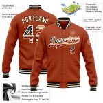 Personalized Vintage USA Texas Orange Bomber Jacket with Custom Name & Number - Cream-Black Varsity Full-Snap Letterman Jacket