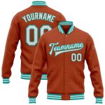 Custom Name and Number Texas Orange White-Aqua Varsity Letterman Bomber Jacket - Personalized Team Apparel Personalized Texas