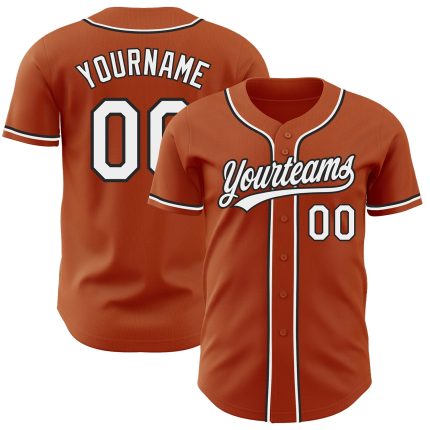 Custom Name and Number Authentic Texas Orange Black Baseball Jersey - Personalized Team Gear Personalized Texas Orange White-Black