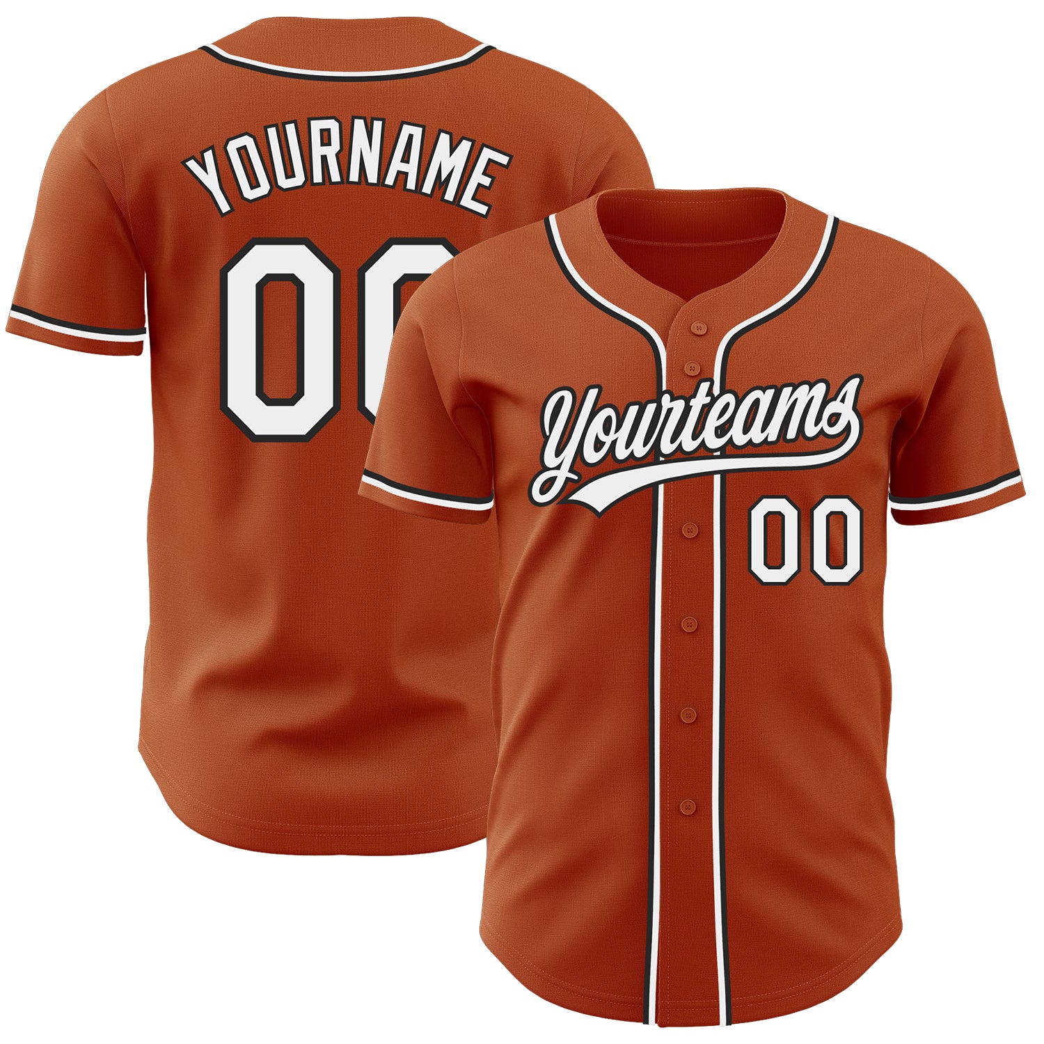 Custom Name and Number Authentic Texas Orange Black Baseball Jersey - Personalized Team Gear Personalized Texas Orange White-Black
