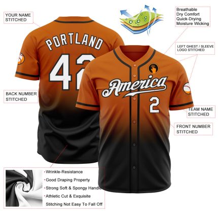 Personalized Texas Baseball Jersey - Custom Name & Number, Orange White-Black Authentic Fade Design Personalized Texas Orange