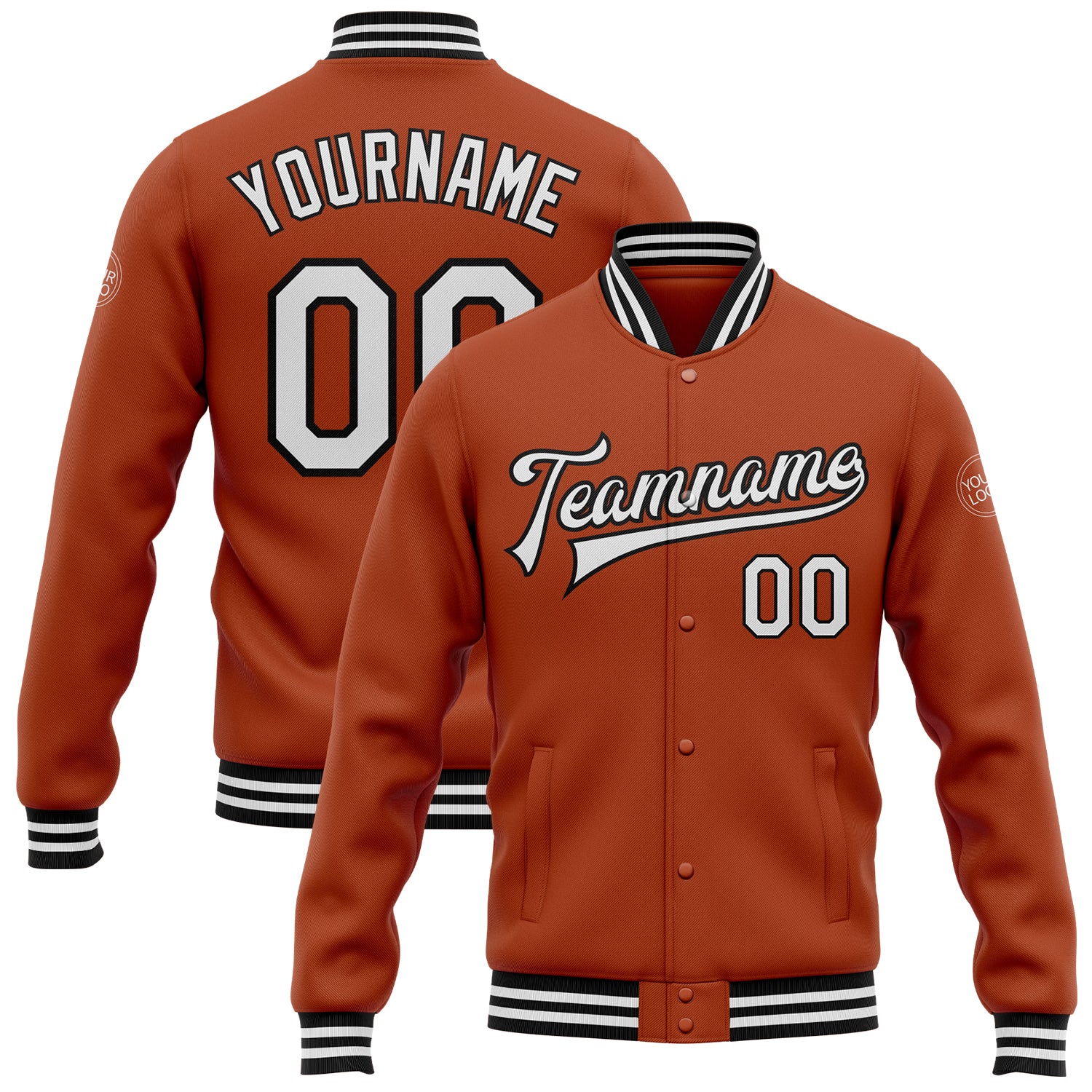 Custom Texas Orange White-Black Bomber Varsity Jacket with Name and Number - Personalized Letterman Jacket Personalized Texas