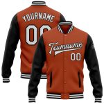 Custom Name Number Varsity Letterman Jacket Texas Orange White Black Bomber Full-Snap Two Tone Team Apparel Personalized