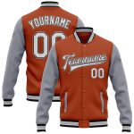 Custom Name Number Texas Bomber Jacket Orange White Black Gray Two Tone Varsity Full-Snap Letterman Personalized Texas Orange