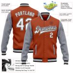 Custom Name Number Texas Bomber Jacket Orange White Black Gray Two Tone Varsity Full-Snap Letterman Personalized Texas Orange